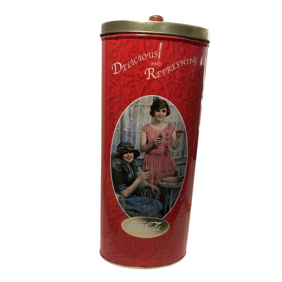Coca Cola Tin Canister Tall Oval Vintage Container Retro Advertising Coke 11" - Picture 4 of 14